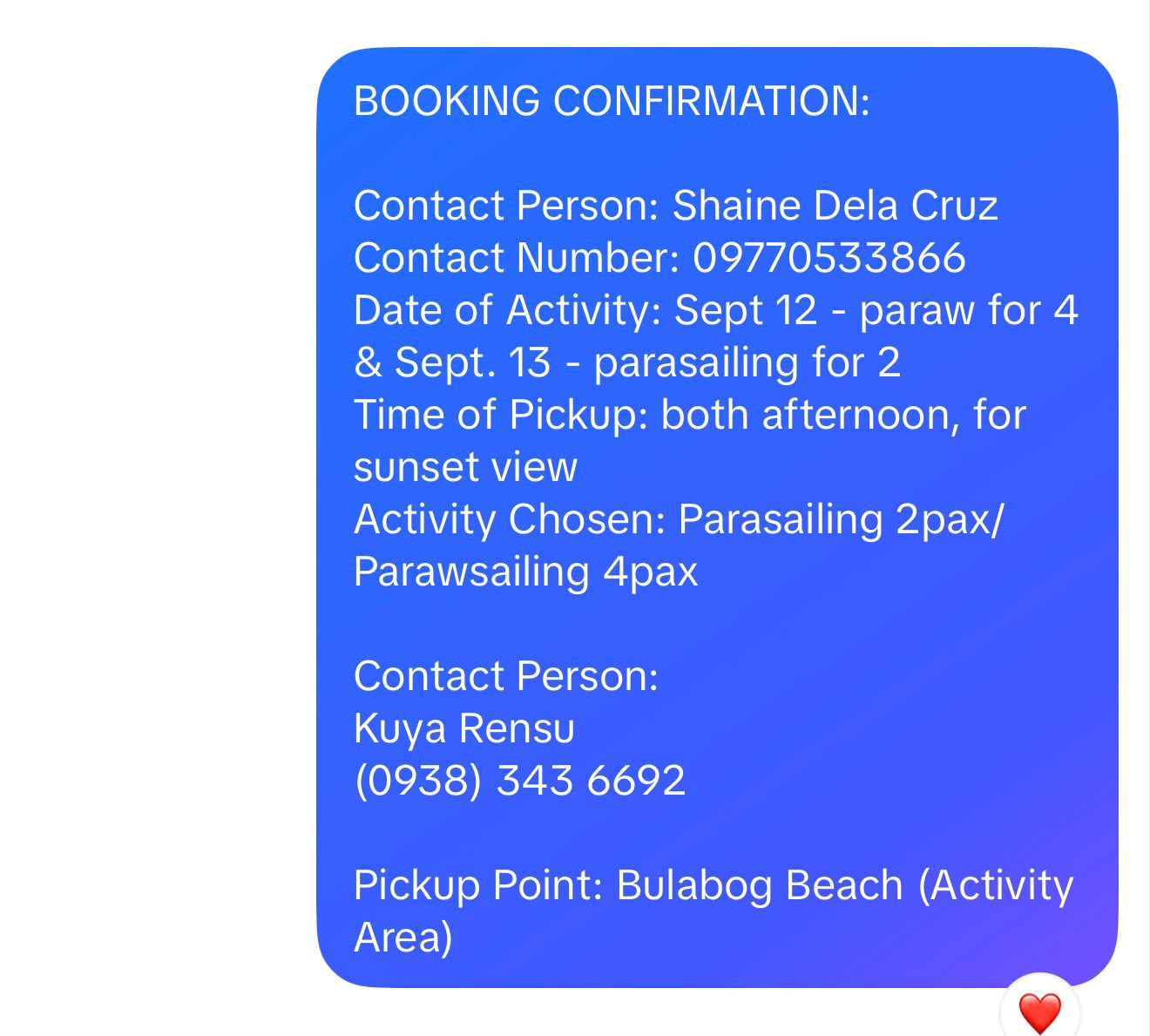 Booking confirmation